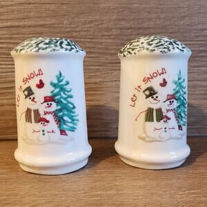 ATICO Snowman "Let It Snow!" Christmas Holiday 3.5" Stoneware Salt & Pepper Set